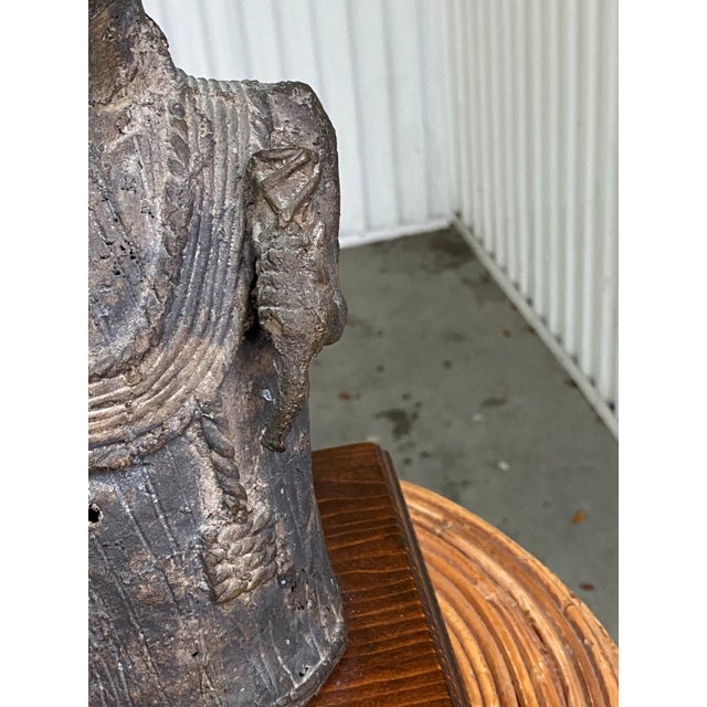 Mid 20th Century Vintage African Benin-Style Bronze Royal Bust Sculpture For Sale - Image 5 of 14