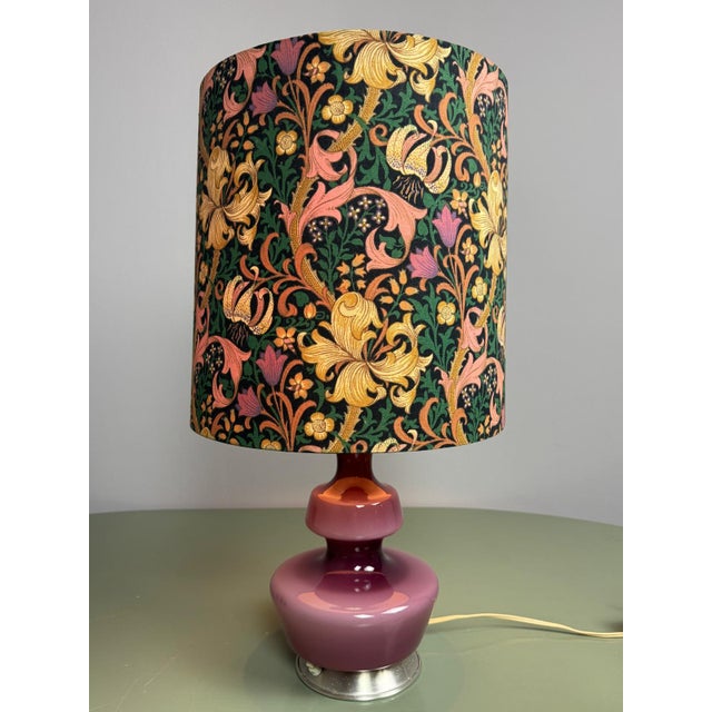Mid-Century Belgian Purple Opaline Glass Table Lamp with Floral Shade from Glasfabriek De Rupel, Belgium, 1960s For Sale - Image 16 of 16
