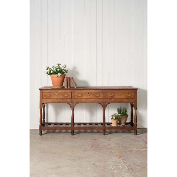 19th Century English Oak 3-Drawer Dresser Base / Server