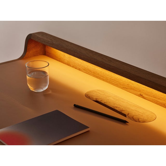 2020s Flow Writing Desk – Solid European Oak, Brown Oil, Natural Linoleum For Sale - Image 5 of 8