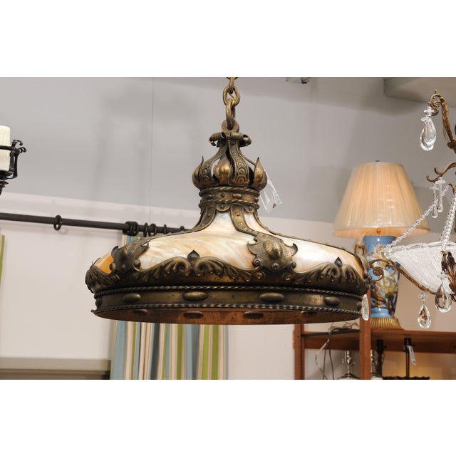 Victorian Leaded Glass & Bronze Chandelier, Early 20th C. American For Sale - Image 9 of 12