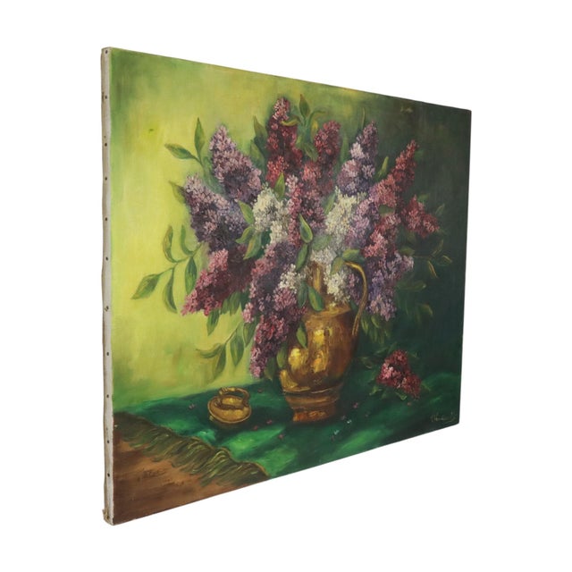 Vandewalle, Still Life Painting with Lilacs, 1960s, Canvas For Sale - Image 14 of 16