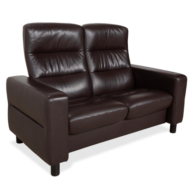 Modern Wave Leather Two-Seater Brown Espresso Manual Function Sofa from Stressless For Sale - Image 3 of 17