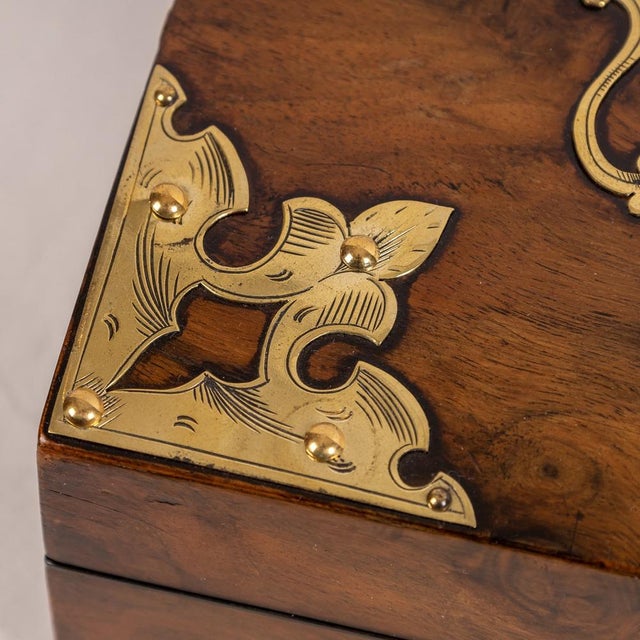 Victorian Walnut & Brass Card Games Box, 1890s For Sale - Image 14 of 18