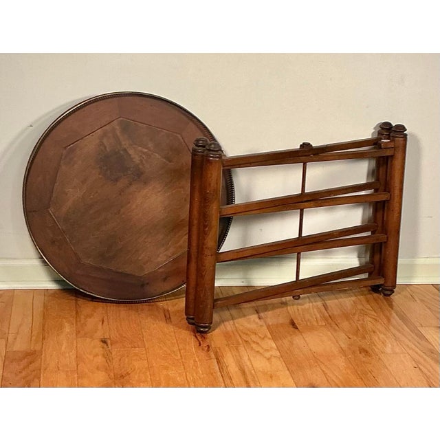 Early 20th Century Vintage Wood Folding Tray Table Removable Serving Tray Brass Gallery For Sale - Image 5 of 12