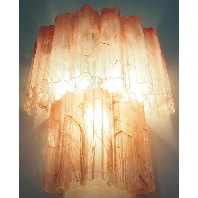 Murano Glass Tube Wall Sconces with 13 Pink Alabster Glass Tube, 1990s, Set of 2 For Sale - Image 4 of 17