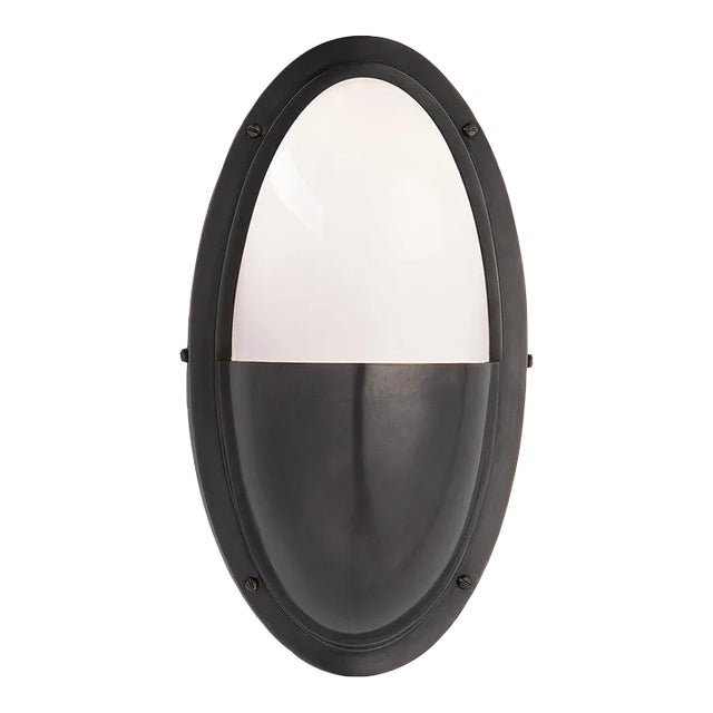 Thomas O'Brien for Visual Comfort Signature Pelham Oval Light in Bronze with White Glass For Sale