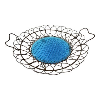 1900-1920 Wire & Pressed Glass Egg/Fruit Basket For Sale