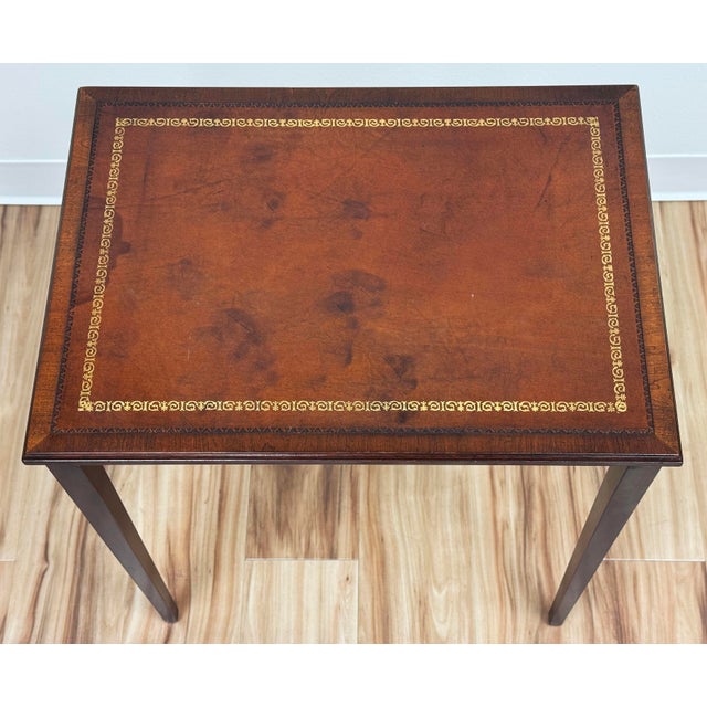 Brown Vintage Heritage-Henredon Leather and Mahogany Nesting Tables, Set of 3 For Sale - Image 8 of 13