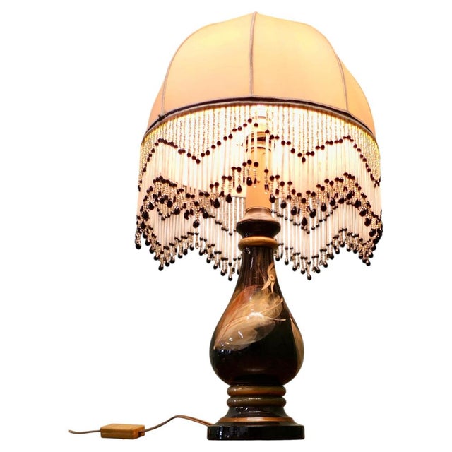 French Ceramic Table Lamp with Beaded Shade, 1960 For Sale - Image 9 of 9