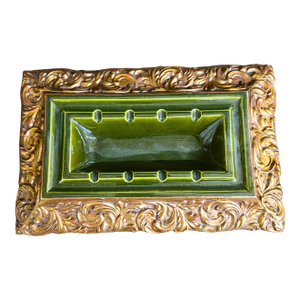 California Originals Green & Gold Ashtray – 1950s Hollywood Regency Barware, Mid-Century Pottery
