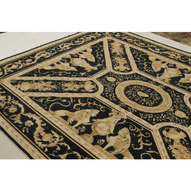 2010s Rug & Kilim’s European Tudor Style Flat Weave in Black With Gold Pictorial Patterns For Sale - Image 5 of 9