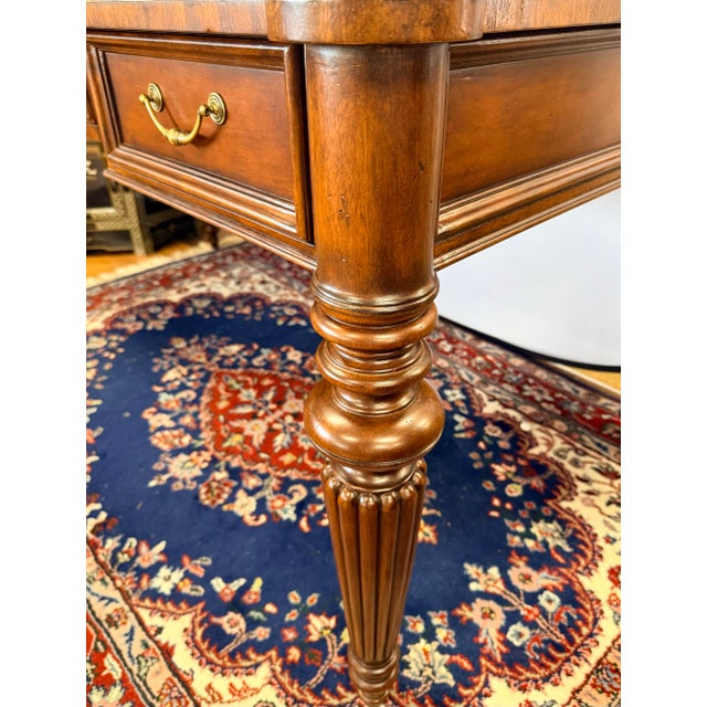Brown Ethan Allen Traditional Leather Top Writing Desk With Turned Legs For Sale - Image 8 of 10