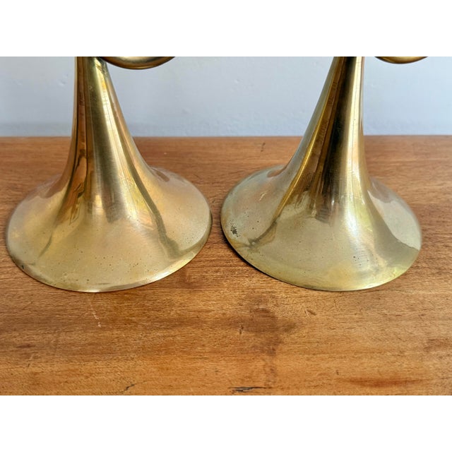 Bring vintage elegance to your Christmas dinner table with pair of solid brass trumpet candlestick holders. Hold standard...