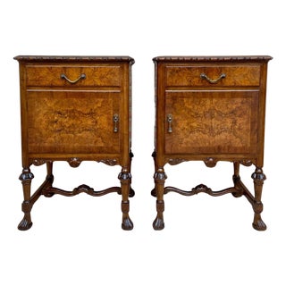 Antique Louis XVI Nightstands with White Marble Tops, 1890s, Set of 2 For Sale