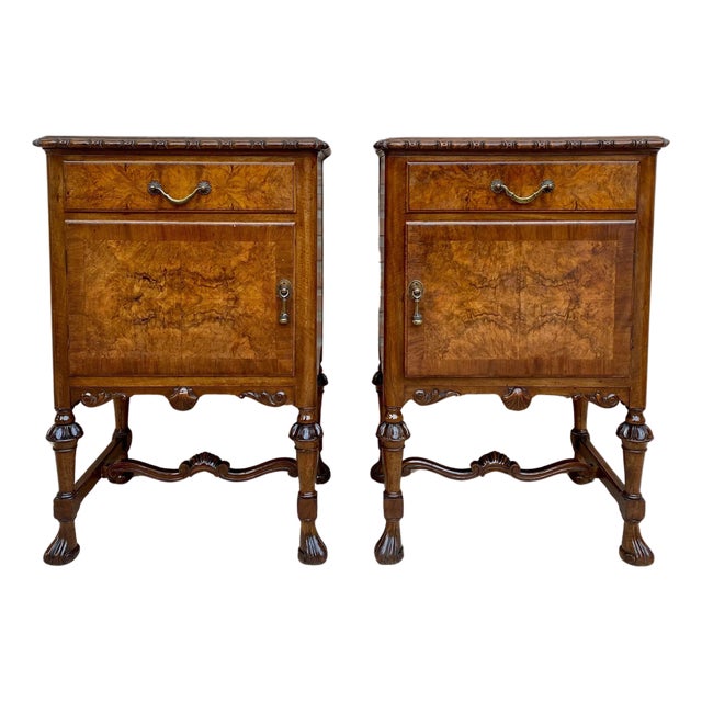 Antique Louis XVI Nightstands with White Marble Tops, 1890s, Set of 2 For Sale