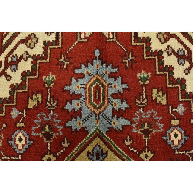 Red Serapi Rug 4’11” X 8’3” Red Wool Tribal Hand-Knotted Oriental Carpet For Sale - Image 8 of 12