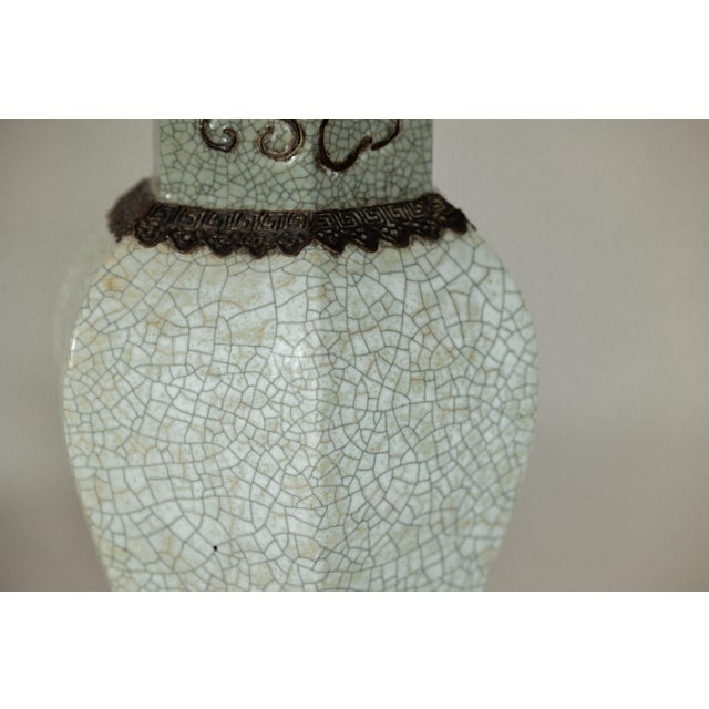 Crackle Celadon Hexagonal Vase with Greek Key and Decorative Motifs For Sale - Image 10 of 12