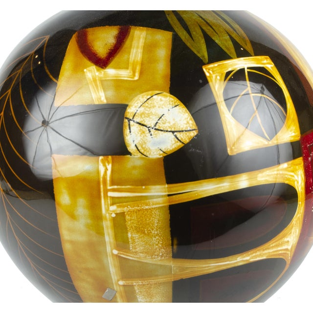 Ceramic Early 20th Century Art Déco Enameled Ceramic Bulbous Decorative Vase With Vegetal and Geometric Motifs, France For Sale - Image 7 of 9