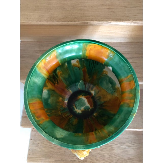 Early 20th Century Vintage Neoclassical Glazed Ceramic Pedestal Jardiniere with Cherub Motif For Sale - Image 5 of 13