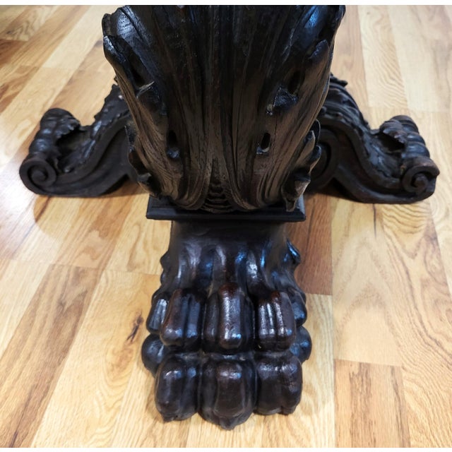 Antique American Carved Oak "Fleur-De-Lis" Base Renaissance Library Center Table For Sale - Image 13 of 13