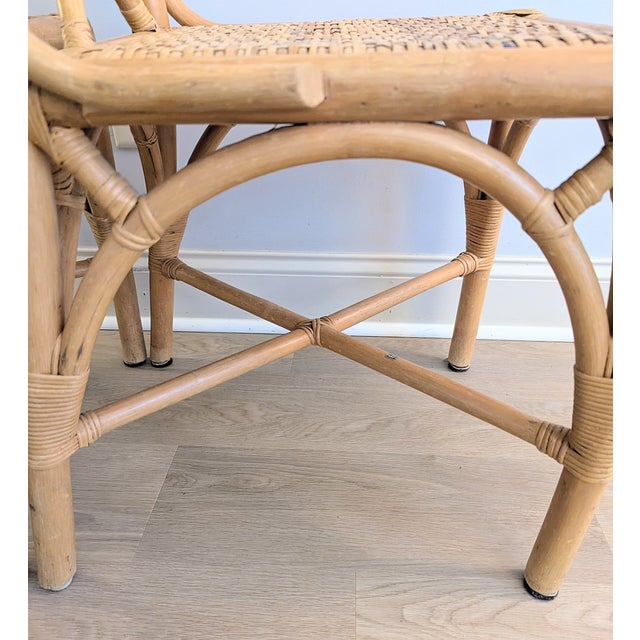 Vintage Chippendale Bamboo Rattan Chair Pair Natural Fretwork For Sale - Image 14 of 16