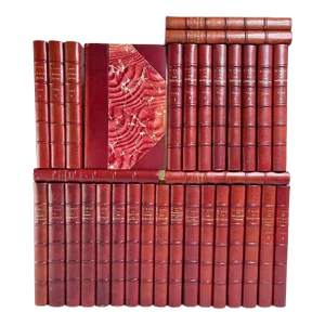 Late 19th Century Red Leather Volume Set, Oeuvres Completes De Victor Hugo - 33 Books.
