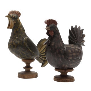 Swedish Folk Wooden Chicken Money Box & Egg Layer, 1920s, Set of 2 For Sale
