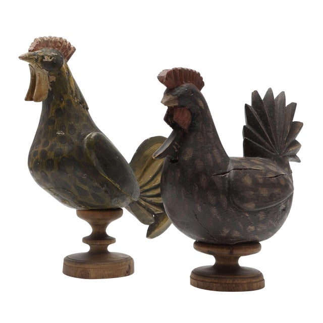 Swedish Folk Wooden Chicken Money Box & Egg Layer, 1920s, Set of 2 For Sale