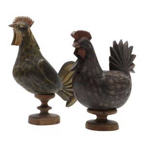 Swedish Folk Wooden Chicken Money Box & Egg Layer, 1920s, Set of 2