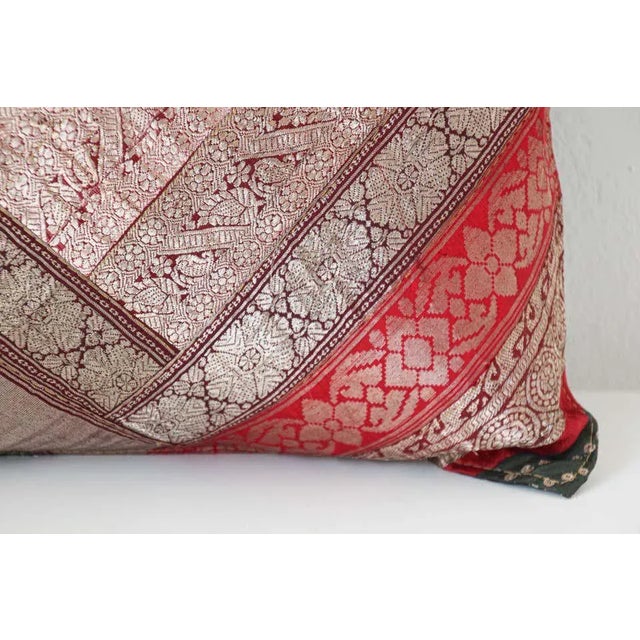 Decorative Vintage Throw Pillow Made From Silk Sari Borders, India For Sale - Image 9 of 13