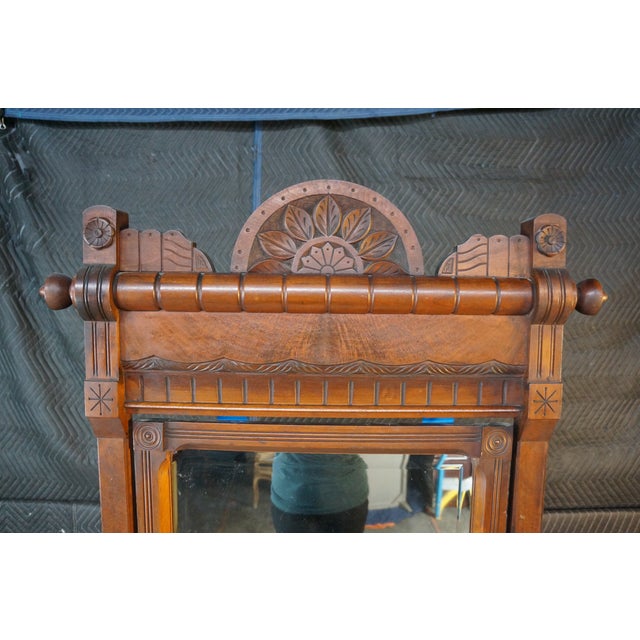 Antique Late Victorian Eastlake Walnut Marble Top Washstand Mirrored Commode 82" For Sale - Image 11 of 14