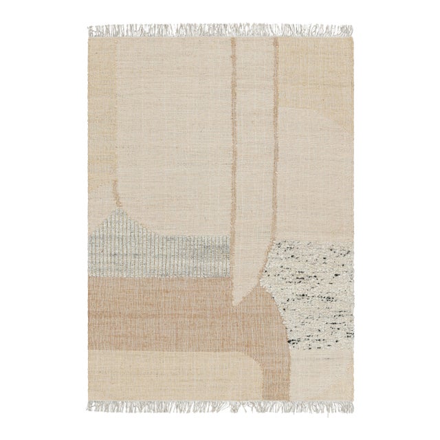 Rug & Kilim’s Abstract Flatweave with Cream and Beige Geometric Patterns - 10x14 For Sale