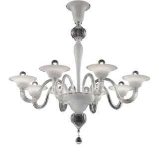 Linear Transparent and White with Silver-Leaf Murano Glass Chandelier by Simoeng For Sale