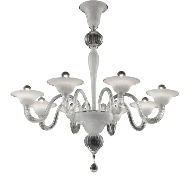 Linear Transparent and White with Silver-Leaf Murano Glass Chandelier by Simoeng For Sale