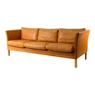 Vintage Danish Caramel Leather Sofa For Sale