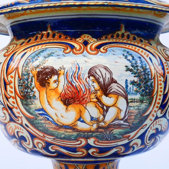 Polychrome Earthenware Basin and Pedestal by Antoine Montagnon for Nevers For Sale - Image 12 of 15
