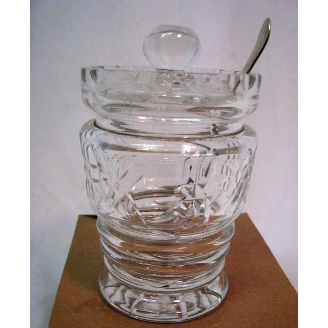Antique Cut Glass Jam Jar - Made in England - Circa 1880 Measures 3" X 5 1/4" - Spoon Measures 5 1/4"