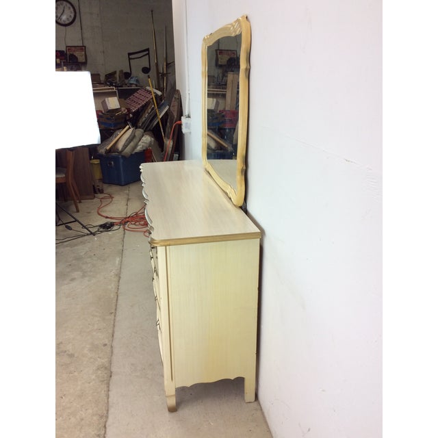 White Mid Century French Provincial Style Lowboy Dresser With 9 Drawers For Sale - Image 8 of 12