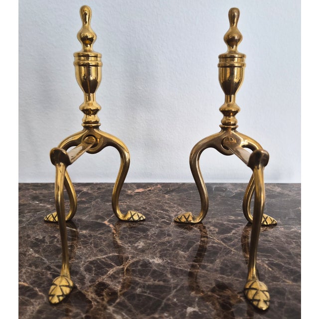 Pair of Handmade Italian Solid Brass Fireplace Andirons For Sale In Dallas - Image 6 of 7