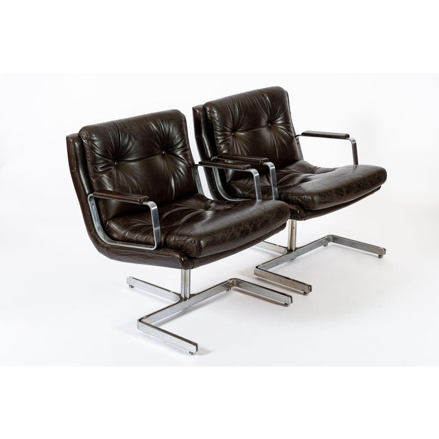 Brown Mid Century French Brown Leather Lounge Chairs by Raphael Raffel 1970s For Sale - Image 8 of 18