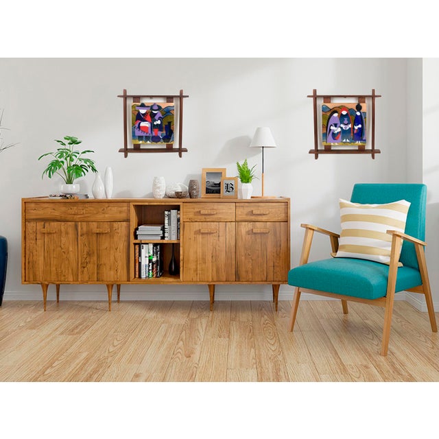 Judith Daner Enamel Artwork Wall Panels Set, the Mexicans, 1950s, Set of 2 Pieces For Sale - Image 13 of 17