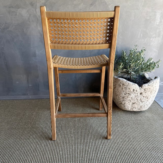 Indoor Outdoor Solid Teak Wood Counter Height Stool For Sale - Image 11 of 11