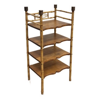 Vintage Scorched Bamboo Four Tier Bookshelf Etagere For Sale
