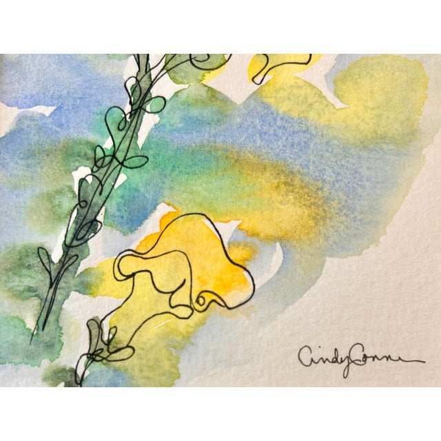 Framed Original Watercolor Painting “Yellow Snapdragons” Ink and Wash For Sale - Image 4 of 7