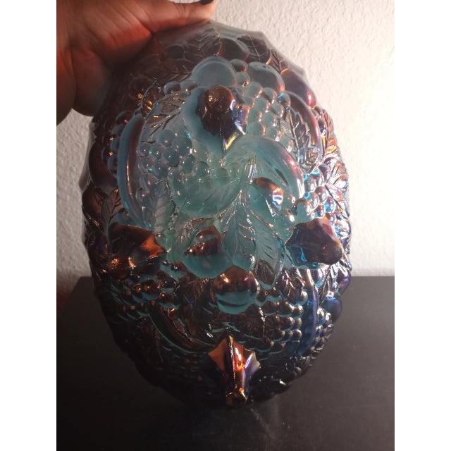 1940s 1940s Indiana Carnival Glass Iridiscent Harvest Pattern Footed Oval Bowl For Sale - Image 5 of 8