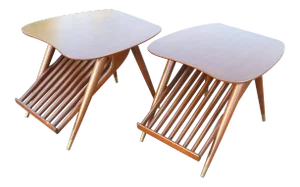 Vintage Atomic Mid Century Danish Modern Magazine Rack End Tables - a Pair