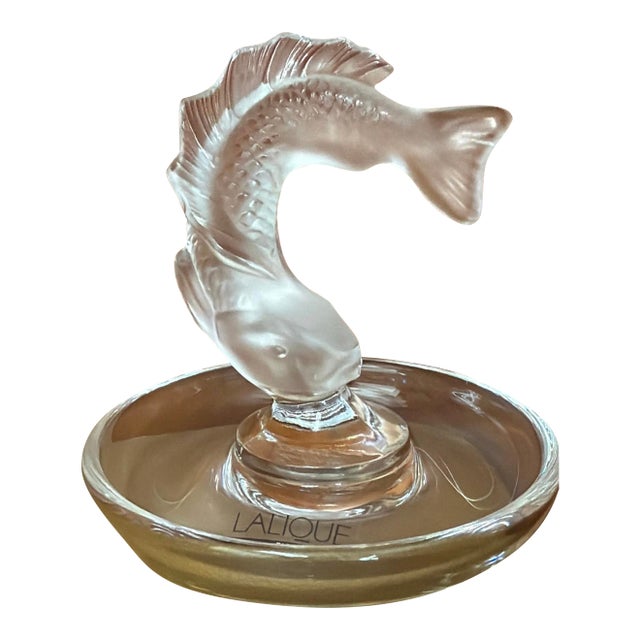 Lalique France "Goujon" Frosted Crystal Koi Fish Ring Dish For Sale