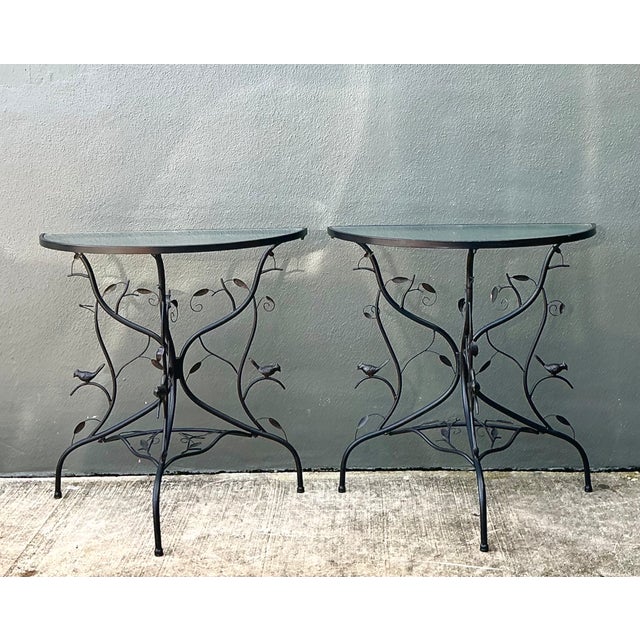 Vintage Sculptural Metal Demilune Console Tables - A Pair For Sale In West Palm - Image 6 of 13