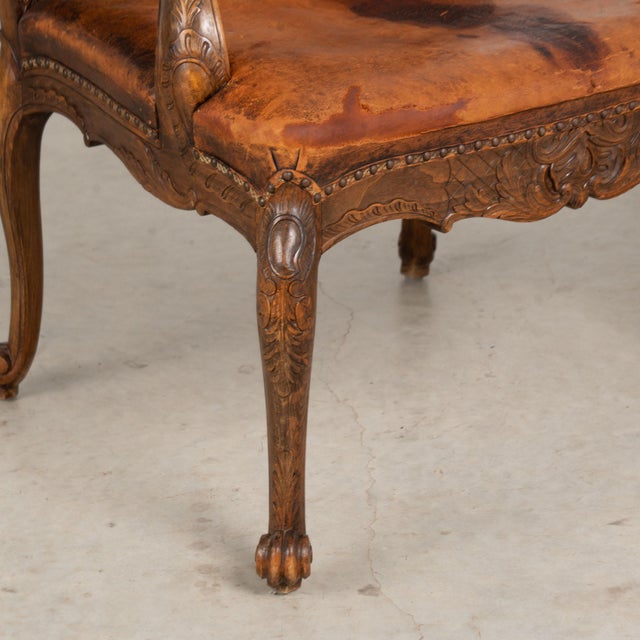 Pair of 20th Century French Oak Armchairs With Vintage Leather For Sale - Image 10 of 18